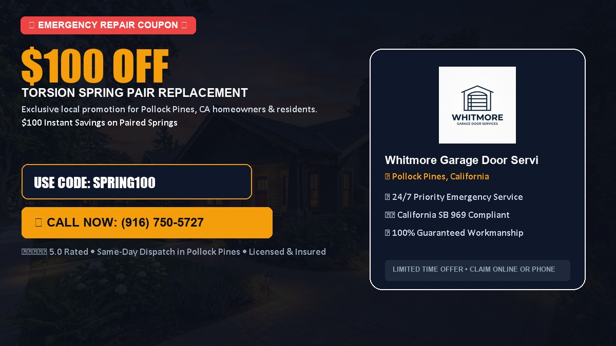 $100 OFF Heavy-Duty Torsion Spring Pair Replacement in Pollock Pines, CA