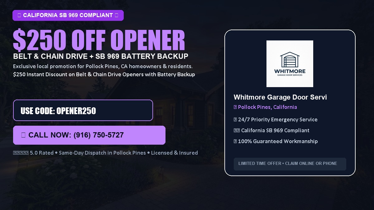 $250 OFF Smart Garage Door Opener Installation (Belt & Chain Drive with California SB 969 Battery Backup) in Pollock Pines, CA